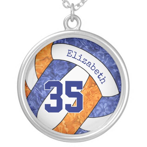 blue orange volleyball girls team colors gifts silver plated necklace