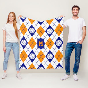 blue orange volleyball team colors argyle pattern fleece blanket