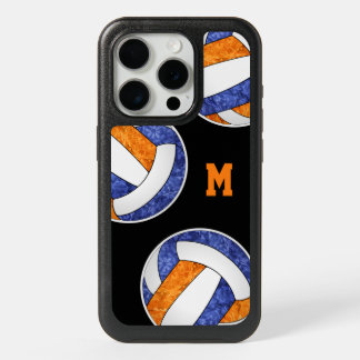 blue orange volleyballs girly monogrammed iPhone 15 pro case