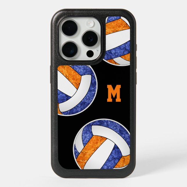 blue orange volleyballs girly monogrammed iPhone 15 pro case (Back)