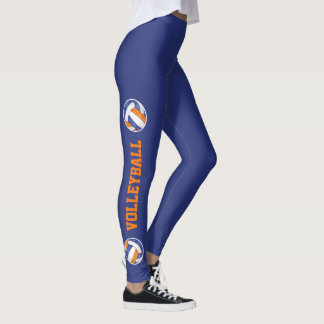 blue orange volleyballs w text up leg leggings