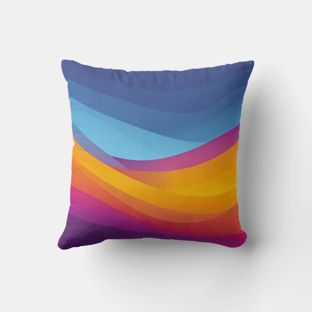 Blue Orange Wave Layers Throw Pillow (Back)