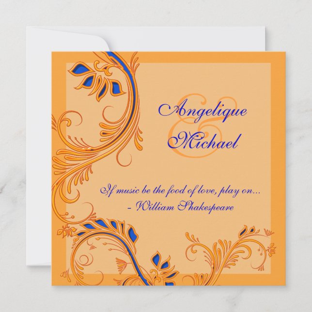 Blue orange wedding anniversary engagement invitation (Front)