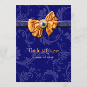 Blue orange wedding floral CUSTOM Invitation