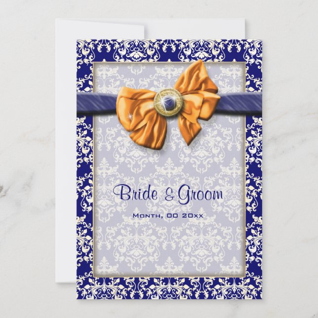 Blue orange wedding floral CUSTOM Invitation (Front)