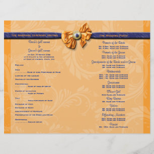 Blue orange wedding program PERSONALIZE