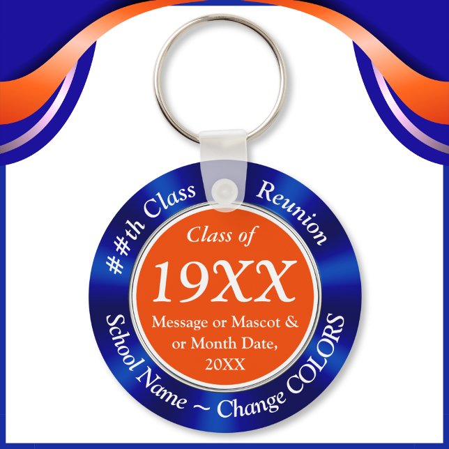 Blue, Orange, White, Class Reunion Party Favors, Keychain (Blue Orange, Class Reunion Favors. High School Reunion Souvenirs. 50 year, 40 year, 25 year reunion.)