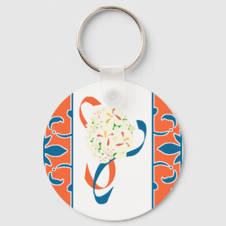 Blue, Orange, White, Damask Favor Keychain