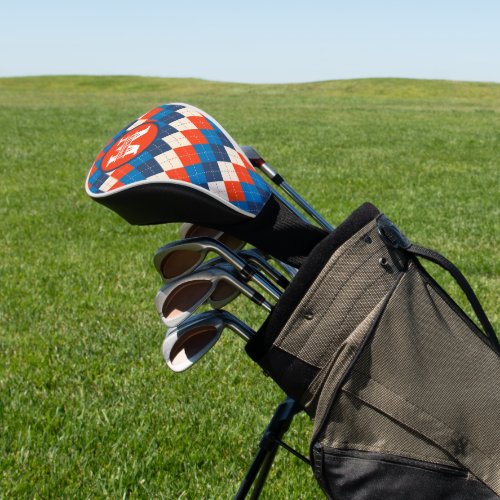 Blue Orange White Preppy Sporty Argyle Personalize Golf Head Cover