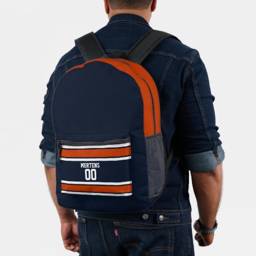 Blue Orange White Sports Striped Jersey Team Name Printed Backpack