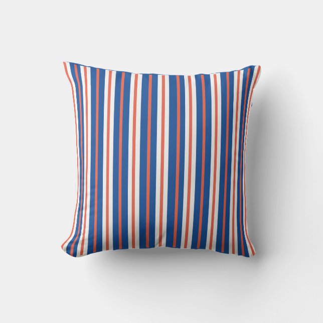 Blue Orange & White Striped Cushion (Front)