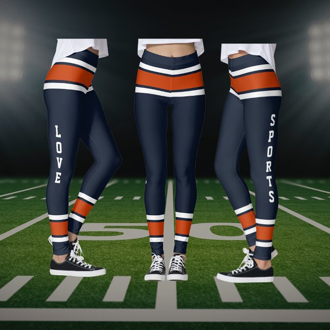 Blue Orange White Team Jersey Colors Love Sports Leggings (Blue Orange White Team Jersey Colors Love Sports Leggings)