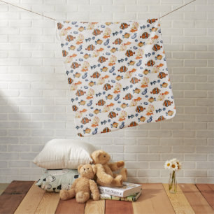 Blue Orange White Tropical Fish Pattern Nursery Baby Blanket
