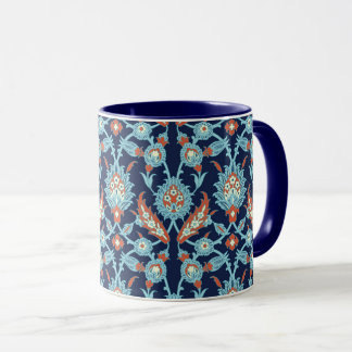 Blue Orange White Turkish Oriental Floral Pattern Mug