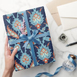 Blue Orange White Turkish Oriental Floral Pattern Wrapping Paper