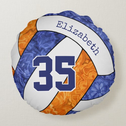 blue orange white volleyball girly team colors round pillow