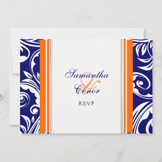 Blue orange white wedding engagement invitation (Front)