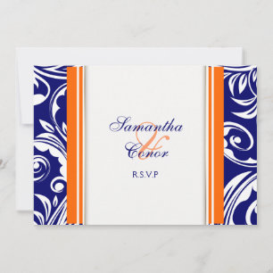 Blue orange white wedding engagement invitation