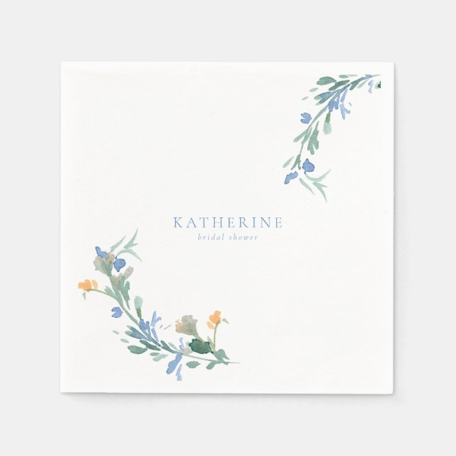 Blue & Orange Wildflower Custom Bridal Shower Napkins (Front)