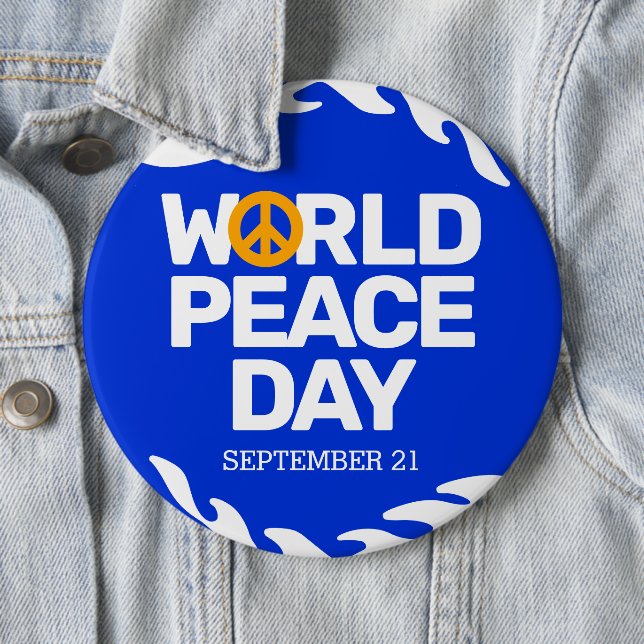 Blue Orange World Peace Day Peace Sign Button (In Situ)
