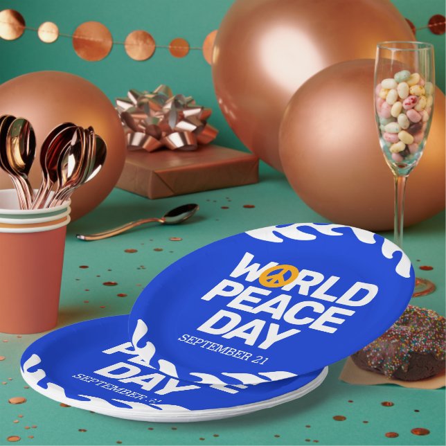 Blue Orange World Peace Day Peace Sign Paper Plates (Multi)