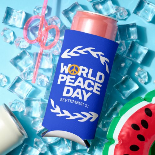 Blue Orange World Peace Day Peace Sign Seltzer Can Cooler