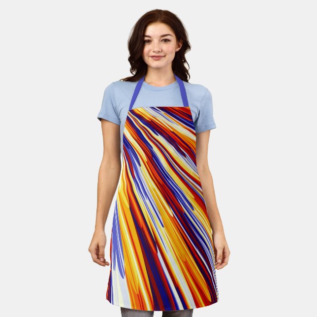 Blue Orange Yellow Abstract Geometric Feathers Apron (Worn)