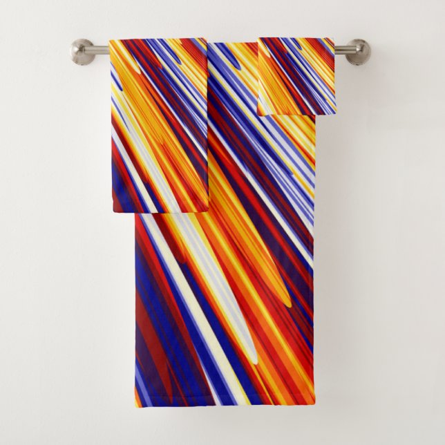 Blue Orange Yellow Abstract Geometric Feathers Bath Towel Set (Insitu)