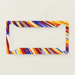 Blue Orange Yellow Abstract Geometric Feathers License Plate Frame