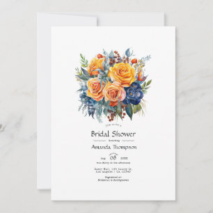 Blue, Orange, Yellow and Red Floral Bridal Shower Invitation
