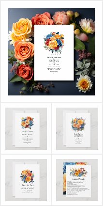 Blue, Orange, Yellow and Red Floral Wedding