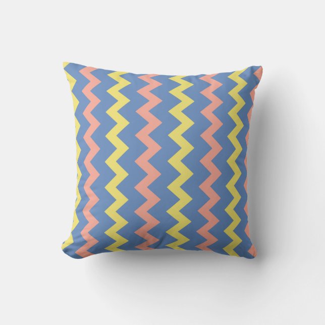 Blue Orange Yellow Chevron Pattern Throw Pillow (Front)