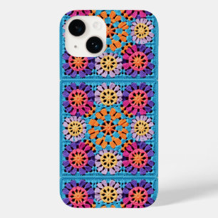 Blue orange yellow Colorful Granny Square Crochet Case-Mate iPhone 14 Case