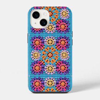 Blue orange yellow Colorful Granny Square Crochet iPhone 14 Case