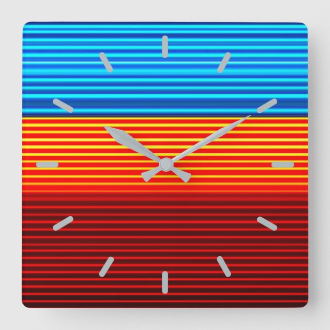 Blue Orange Yellow Red Black Stripes Square Wall Clock (Front)