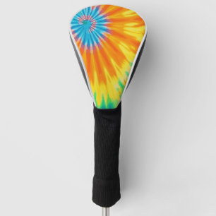 Blue Orange Yellow Tie-Dye Design, Vibrant Retro Golf Head Cover