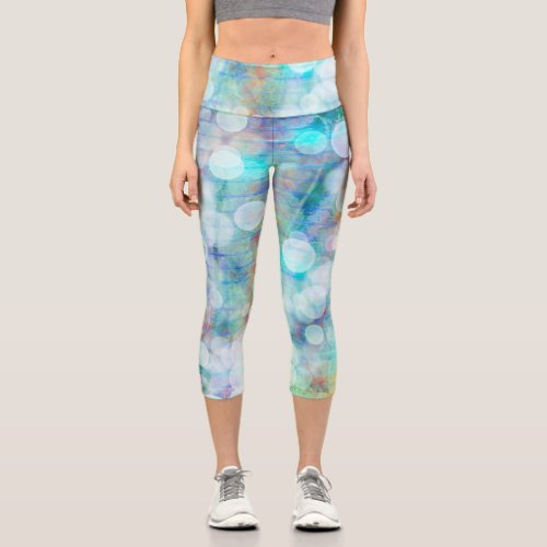 Blue Orange Yellow White Abstract Art  Capri Leggings