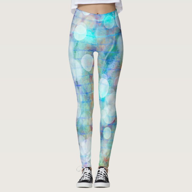 Blue, Orange, Yellow, White Abstract Art  Leggings (Front)