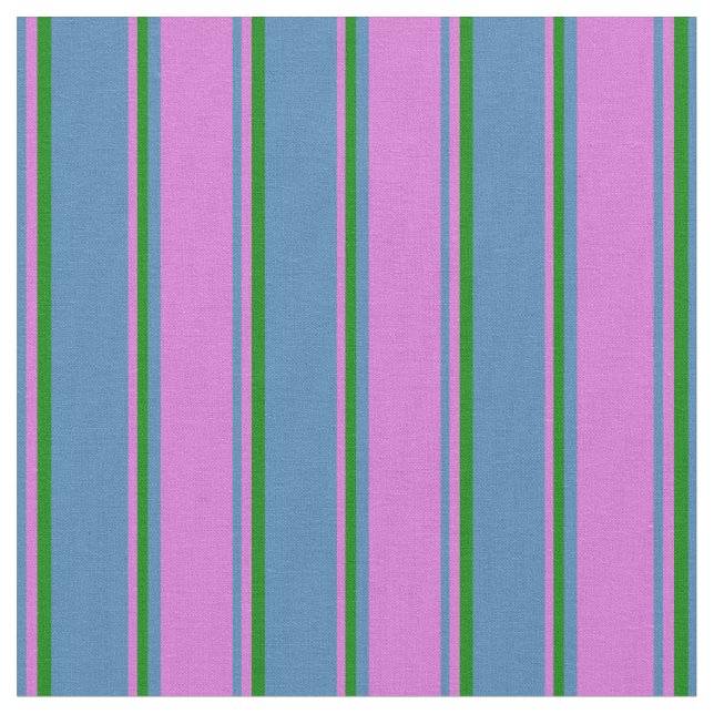 Blue, Orchid, and Green Pattern of Stripes Fabric (Close Up)