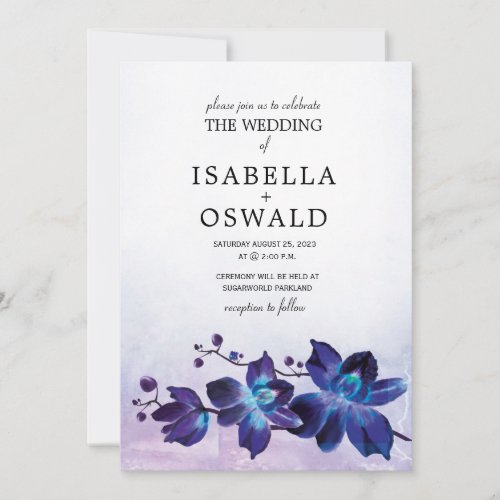 Blue Orchid and Purple Wedding Invitation