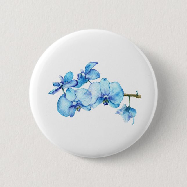 Blue Orchid Botanical Art Pinback Button (Front)