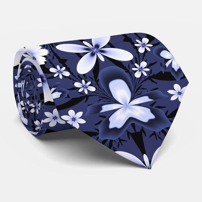 Blue Orchid Elegant Flower Neck Tie (Rolled)