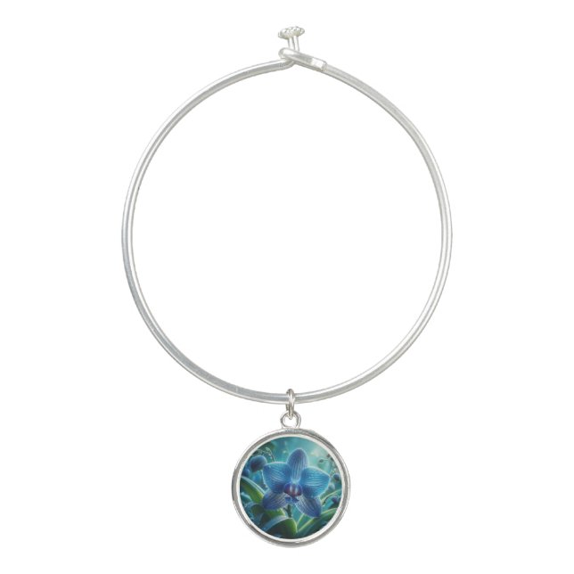 Blue Orchid Floral  Bangle Bracelet (Front)