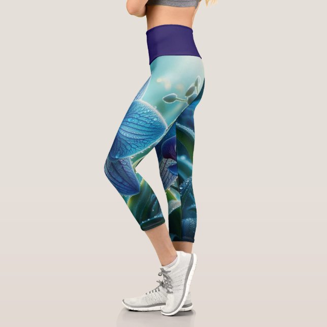 Blue Orchid Floral  Capri Leggings (Left)