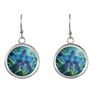 Blue Orchid Floral  Earrings