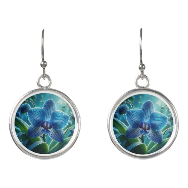 Blue Orchid Floral  Earrings (Front)
