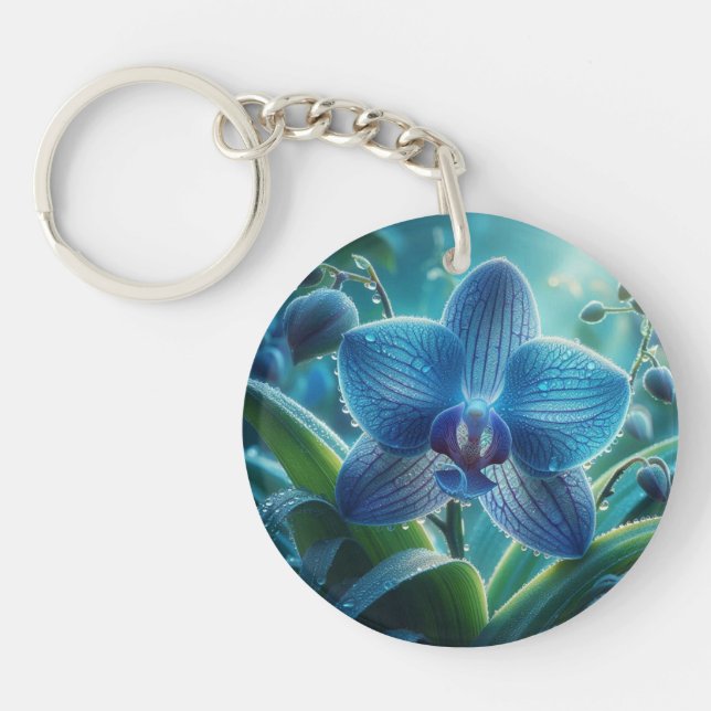 Blue Orchid Floral  Keychain (Front)