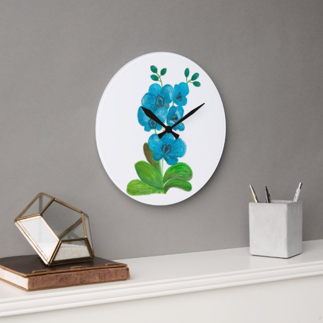 Blue orchid  large clock (Office)