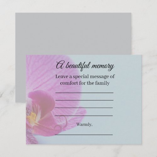 Blue orchid memorial message card