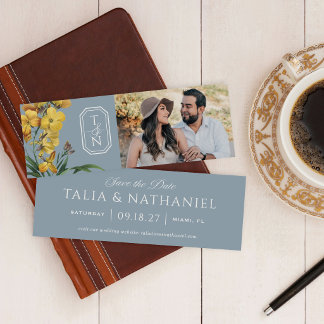 Blue Orchid Monogram Save the Date Photo Bookmark